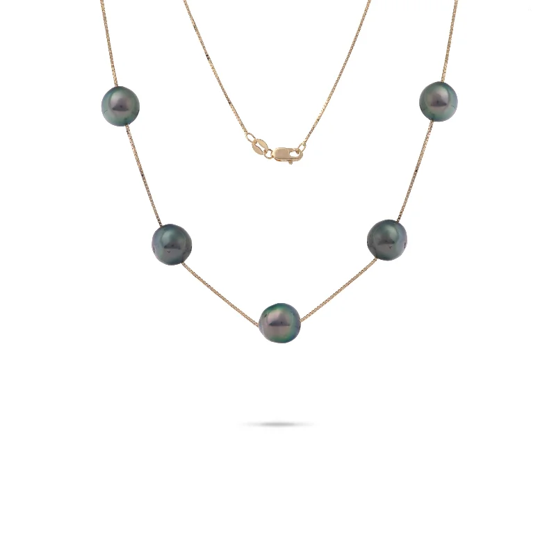 unique silver branch ring 18" Tahitian Black Pearl Necklace in Gold - 9-10mm