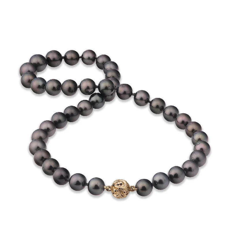 vintage-style floral brooch 18-19" Tahitian Black Pearl Strand with Magnetic Gold Clasp - 8-13mm vintage-style floral brooch 18-19" Tahitian Black Pearl Strand with Magnetic Gold Clasp - 8-13mm