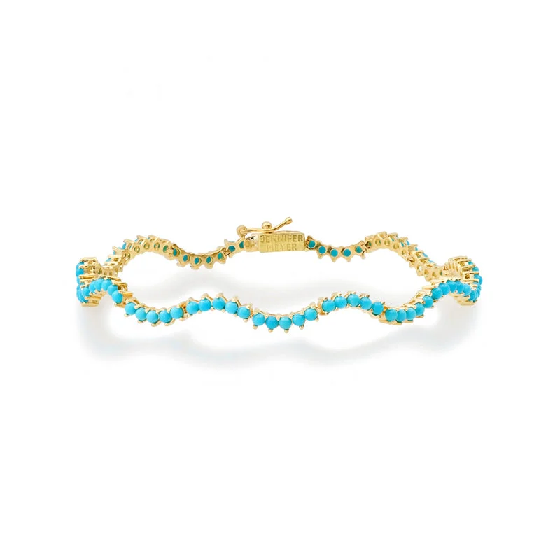elegant pearl necklace with diamonds 3-Prong Turquoise Wave Tennis Bracelet