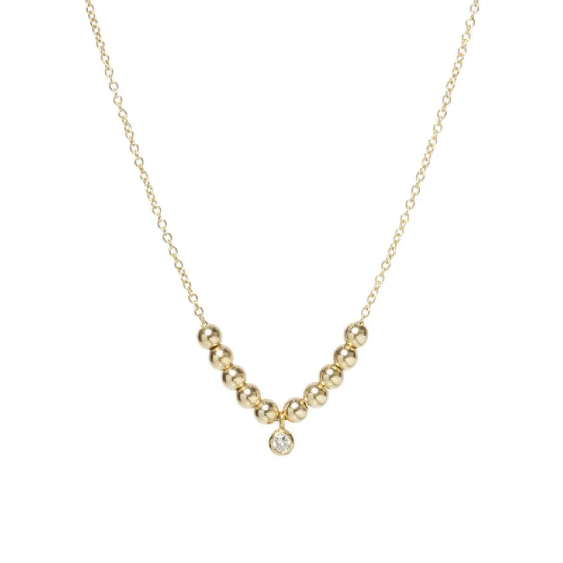 natural amethyst necklace 14k Gold Bead Necklace With Diamond Center