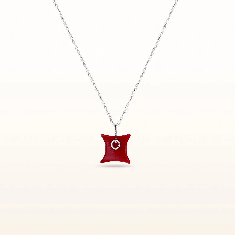 minimalist gemstone stud earrings 925 Sterling Silver and Red Enamel Pendant