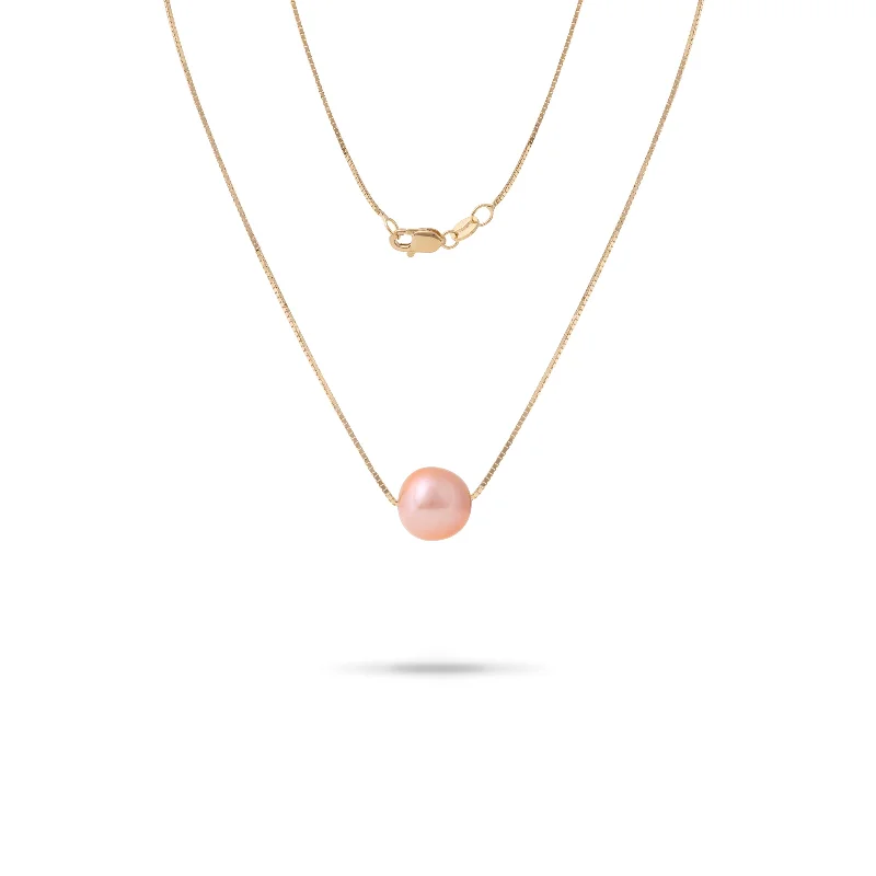 dainty cherry blossom ring 16-18" Adjustable Freshwater Peach Pearl Necklace in Gold - 9-10mm