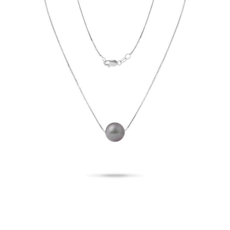 vintage-style filigree bracelet 16-18" Adjustable Tahitian Black Pearl Necklace in White Gold - 9-10mm