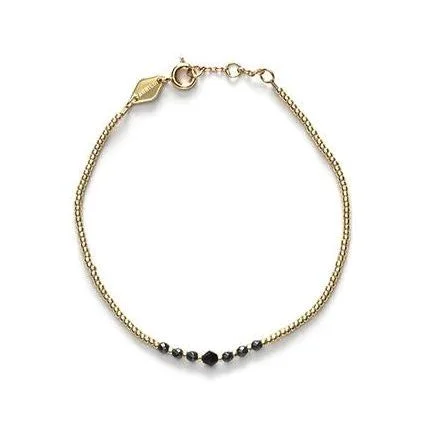 minimalist stacking rings set Bead & Gem Gold Plated Bracelet w. Black Beads