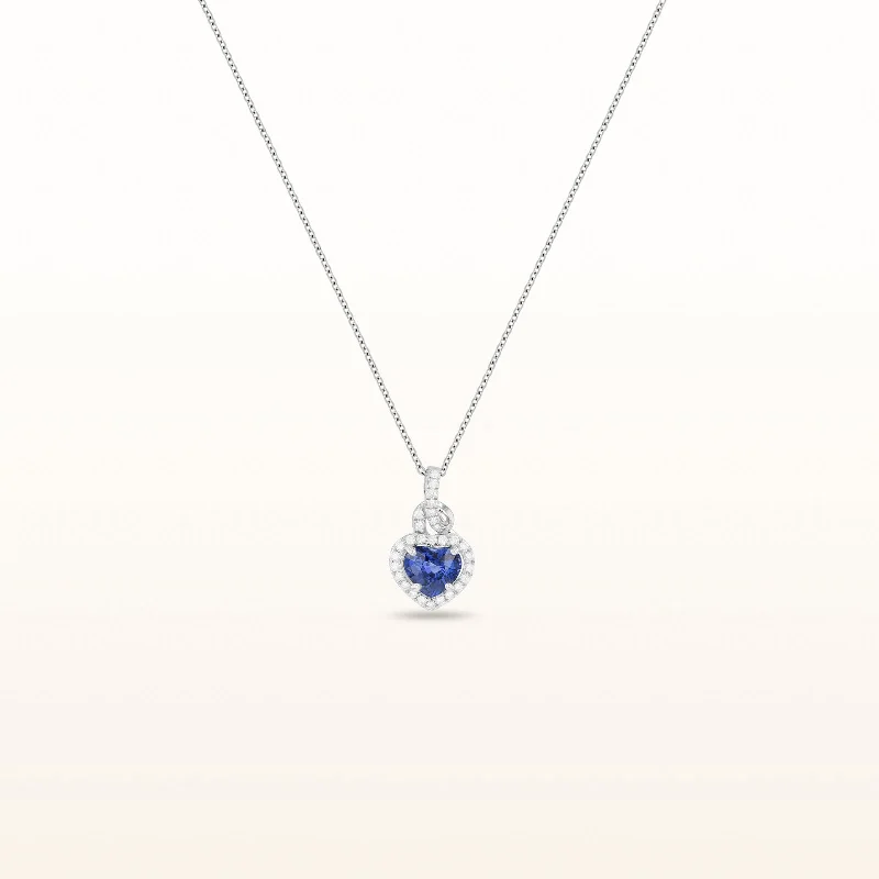 classic cubic zirconia pendant Blue Sapphire and Diamond Halo Heart Pendant in 14kt White Gold