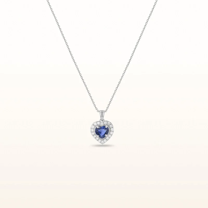 birthstone stacking rings set Blue Sapphire Heart and Diamond Halo Pendant in 14kt White Gold birthstone stacking rings set Blue Sapphire Heart and Diamond Halo Pendant in 14kt White Gold