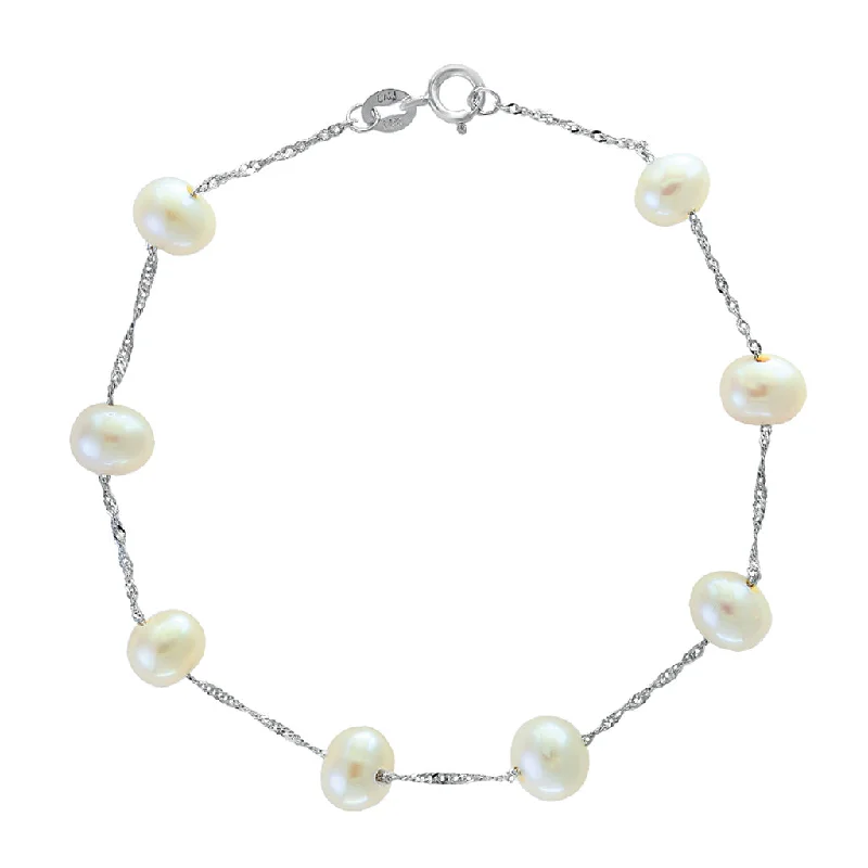 minimalist silver stacking bangles Bremer Jewelry Freshwater Cultured Station Pearl Bracelet in 14K White Gold minimalist silver stacking bangles Bremer Jewelry Freshwater Cultured Station Pearl Bracelet in 14K White Gold