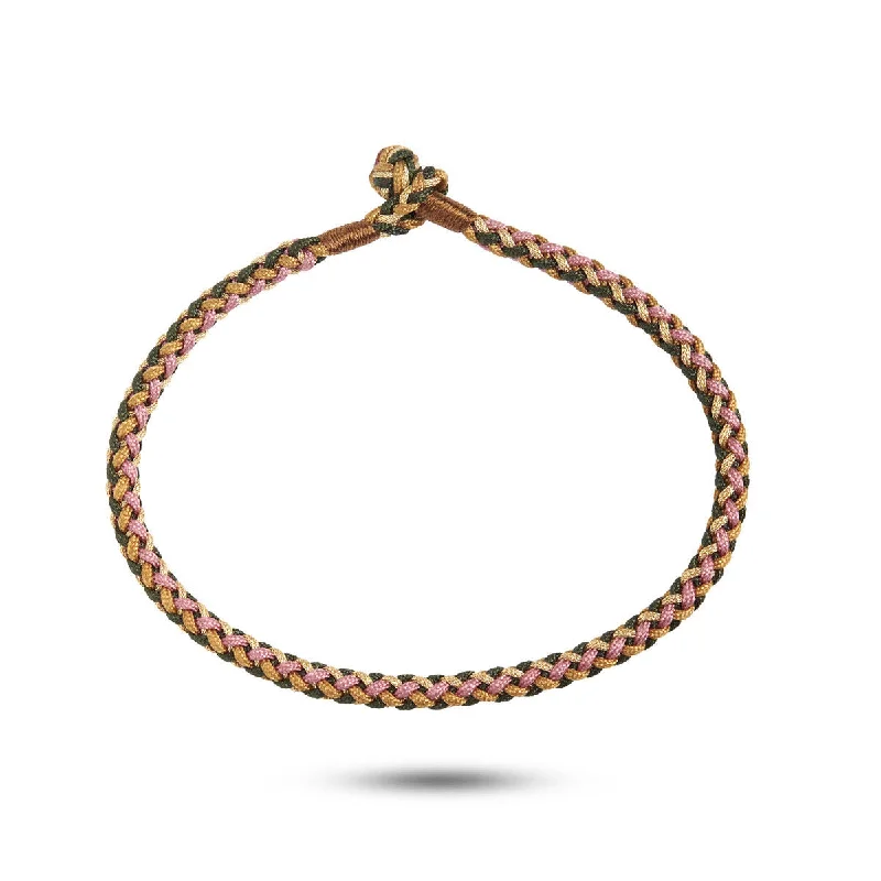 silver feather charm necklace Braided Pink, Brown & Yellow  Bracelet