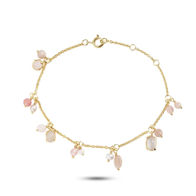 handcrafted gemstone pendant Limited Edition White & Pink 18K Gold Plated Bracelet w. Gemstones handcrafted gemstone pendant Limited Edition White & Pink 18K Gold Plated Bracelet w. Gemstones