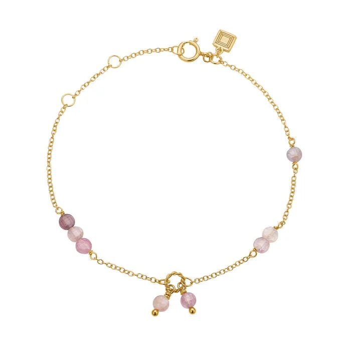 handmade leather ring 18K Gold Plated Bracelet w. Pink Spinel