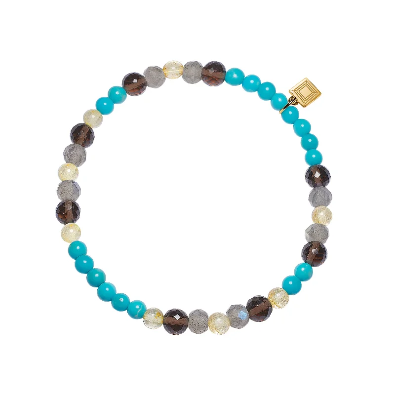 rose gold bezel ring 18K Gold Plated Bracelet w. Turquoise, Labradorite & Quartz