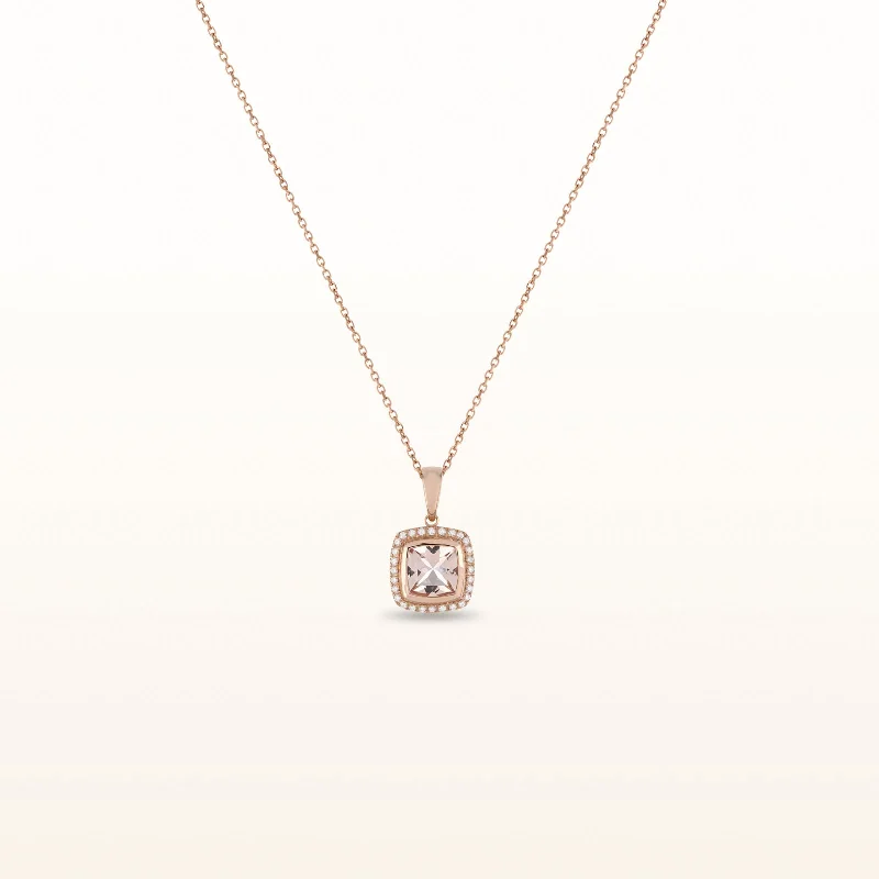 aquamarine birthstone necklace March Cushion Cut Morganite Pendant with Diamond Halo in 14kt Rose Gold aquamarine birthstone necklace March Cushion Cut Morganite Pendant with Diamond Halo in 14kt Rose Gold
