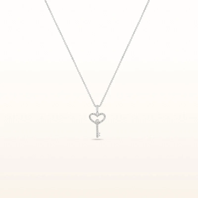 dainty silver hamsa bracelet Diamond Heart Key Pendant in 14kt White Gold
