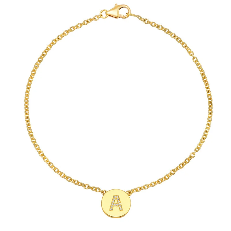 fine silver herringbone necklace Diamond Mini Letter Disc Bracelet