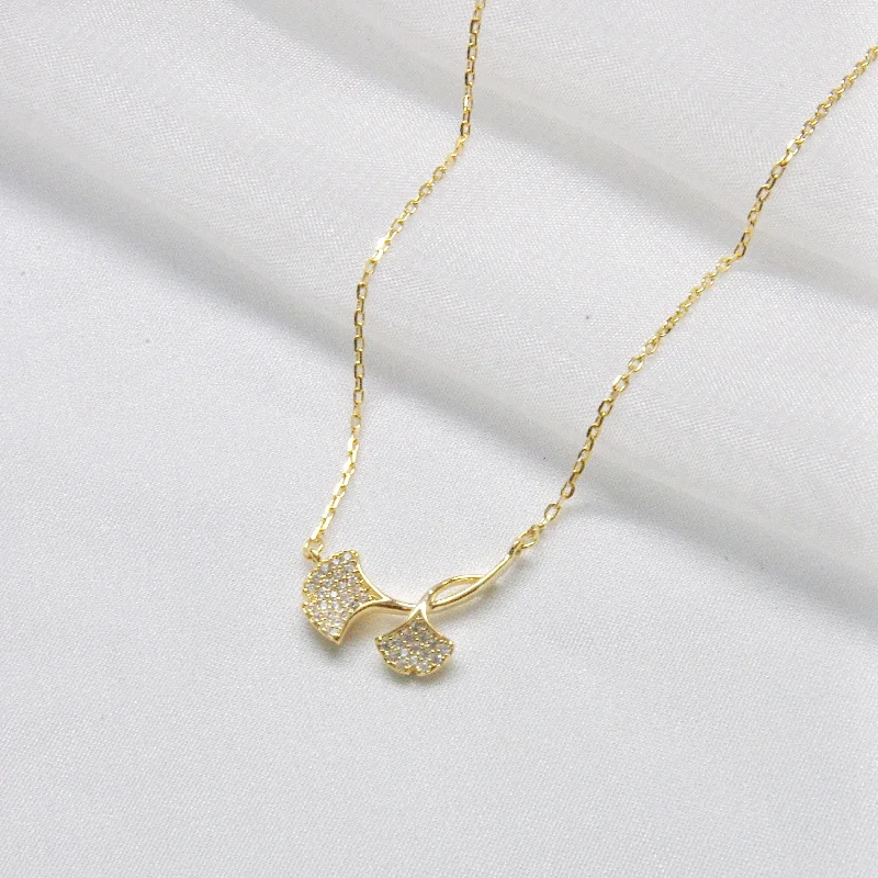 vintage crystal chandelier earrings Double Ginkgo Necklace