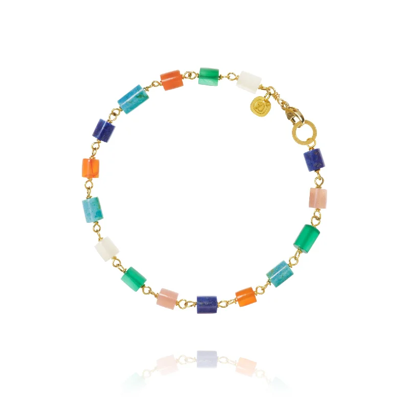 real jade bangle bracelet Piccolo Holiday Limited Edition 18K Gold Bracelet w. Moonstone, Onyx, Carnelian, Turquoise & Lapis