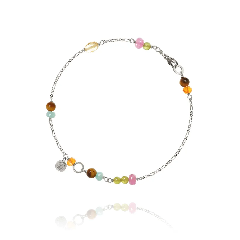 minimalist gemstone stud earrings Piccolo Golden Dawn Silver Bracelet w. Gemstones