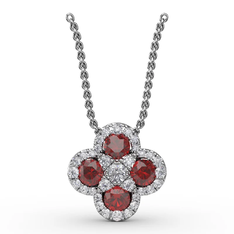 minimalist cuff bracelet adjustable Flower Ruby and Diamond Pendant