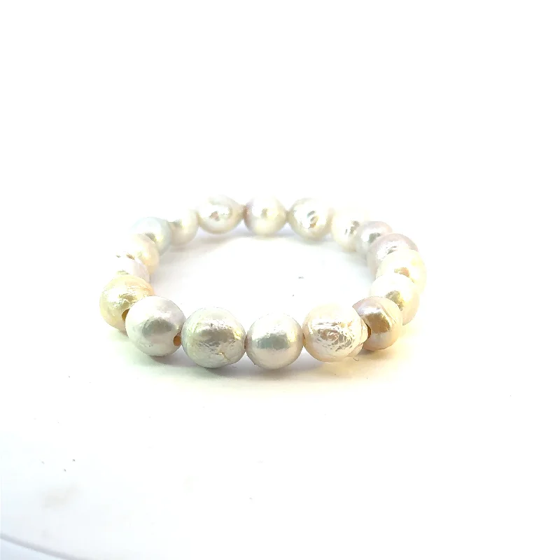 minimal gold ring stack Freshwater Pearl Stretch Bracelet