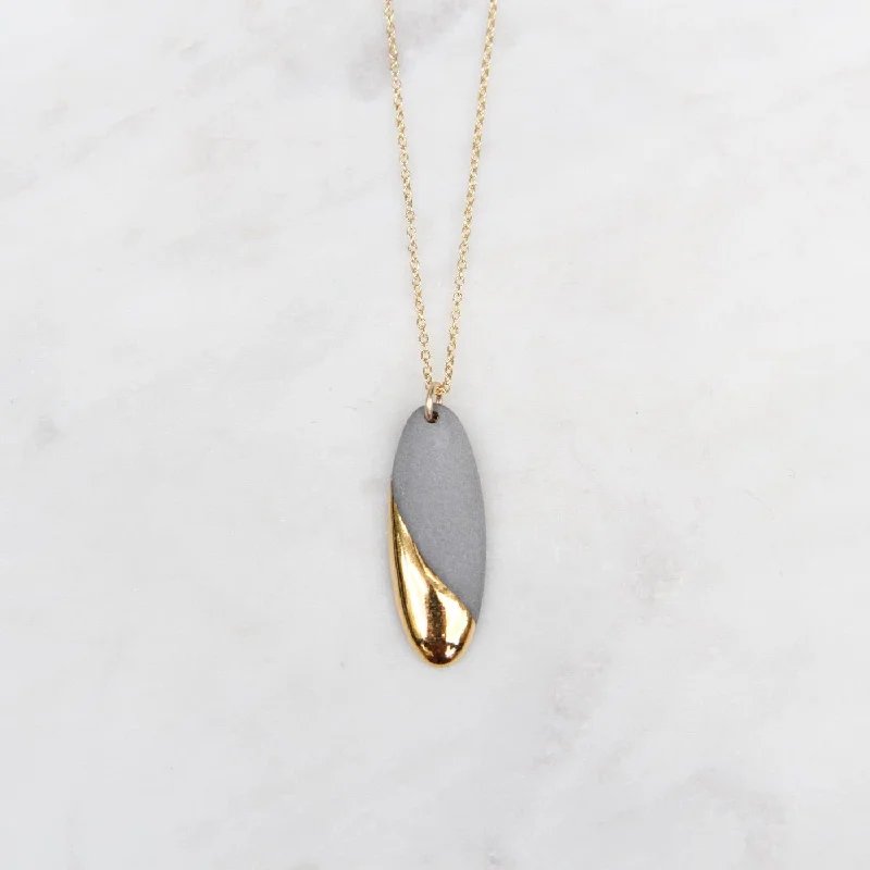 elegant marquise diamond ring Gold Dipped Long Oval Necklace - Grey