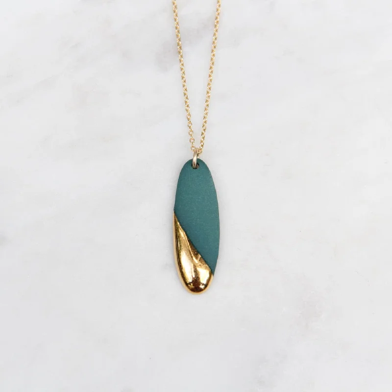 minimalist clover charm bracelet Gold Dipped Long Oval Necklace - Teal