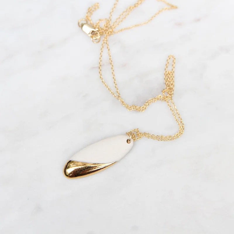 black and gold wedding band Gold Dipped Long Oval Necklace - White