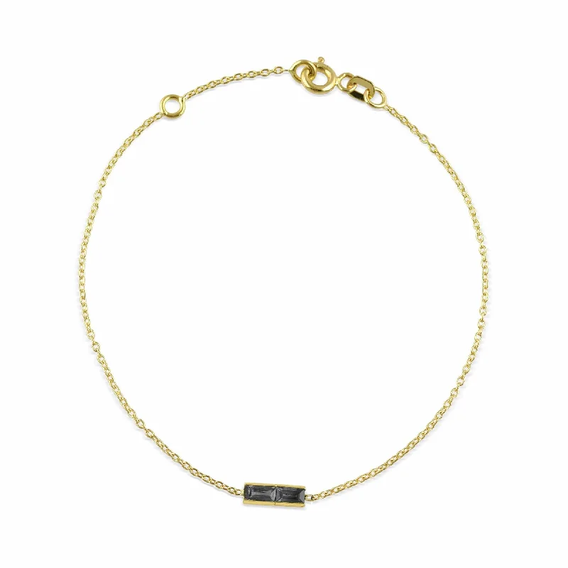 dainty gold chain ring Eline 18K Gold Bracelet w. Black Diamonds