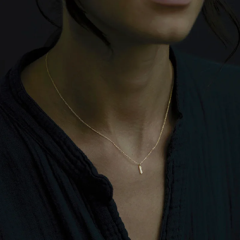 celestial galaxy planet necklace Gold Small Diamond Bar Necklace