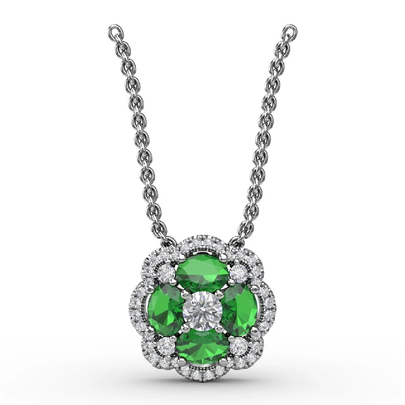 double-layered choker necklace Love in Bloom Emerald and Diamond Pendant