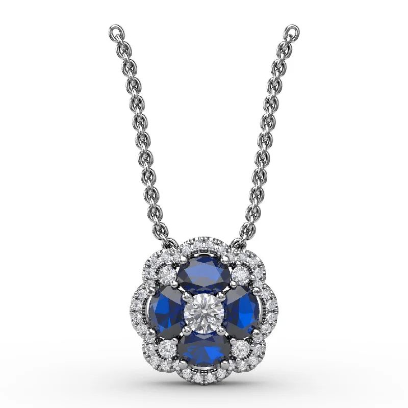 adjustable rope bracelet handmade Love in Bloom Sapphire and Diamond Pendant