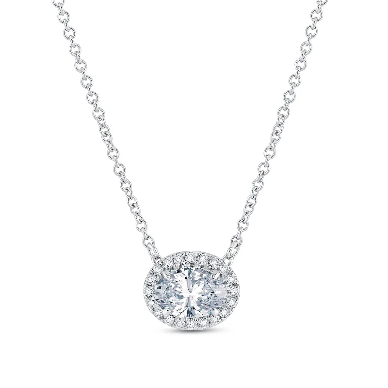 unique crystal bar necklace Lab Grown Diamond 1 Carat Halo Pendant
