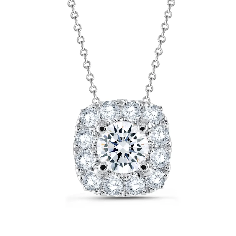 tiny diamond cross necklace Lab Grown Diamond 3/4 Carat Halo Pendant