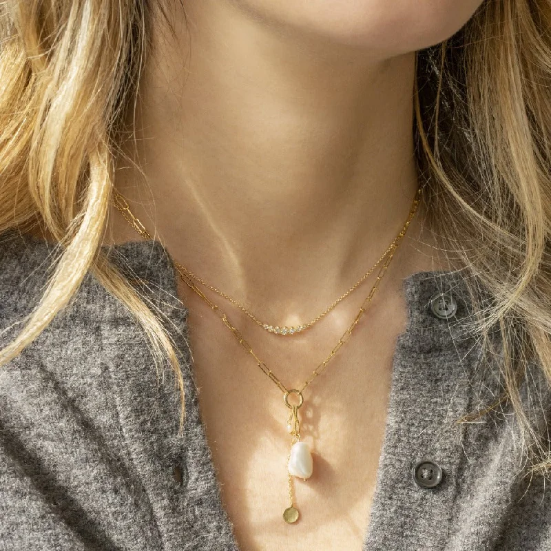 delicate marquise diamond band 'Luna' Paperclip and Keshi Nugget Necklace