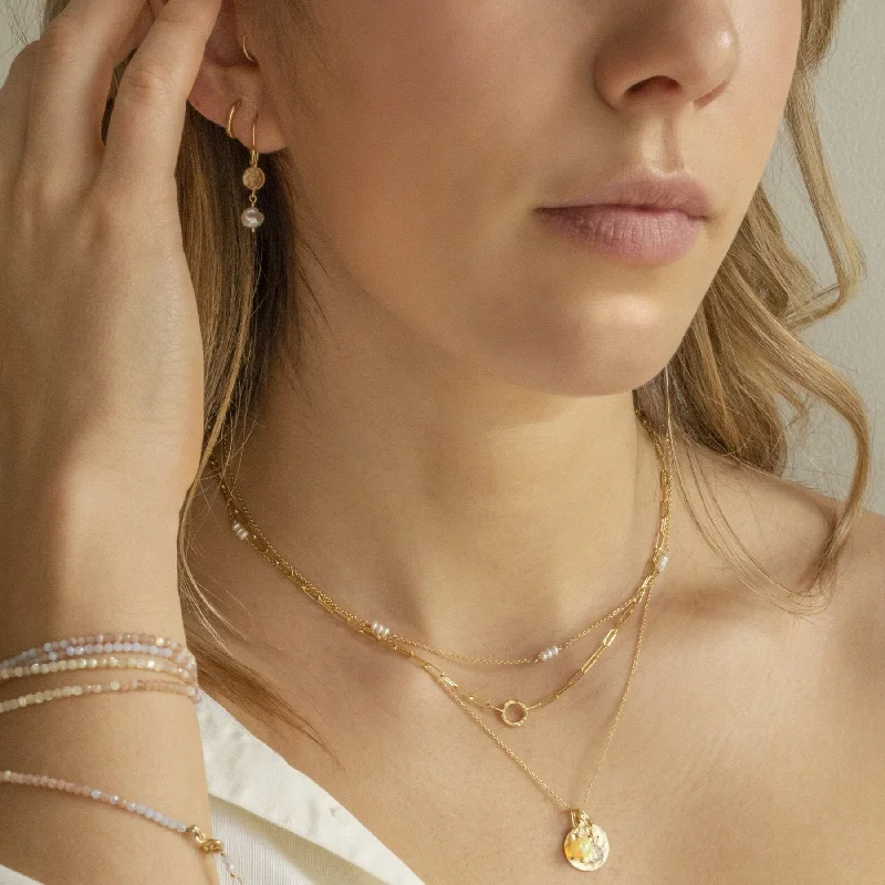 diamond halo stud earrings Luna Paperclip and Organic Circle Necklace