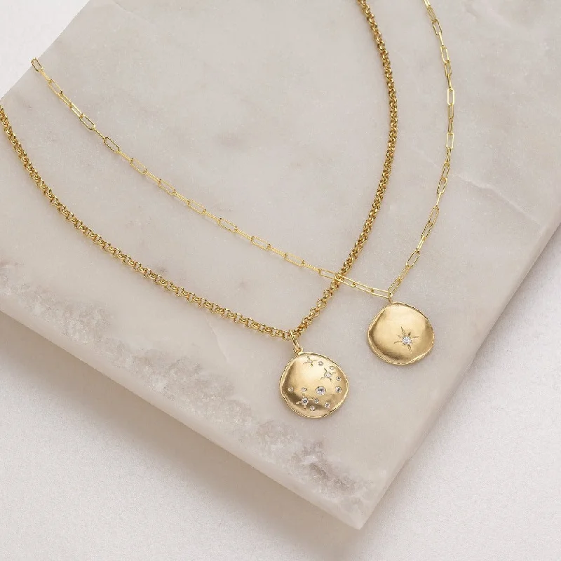 personalized hand-stamped bar ring 'Luna' Scattered Star Coin Necklace