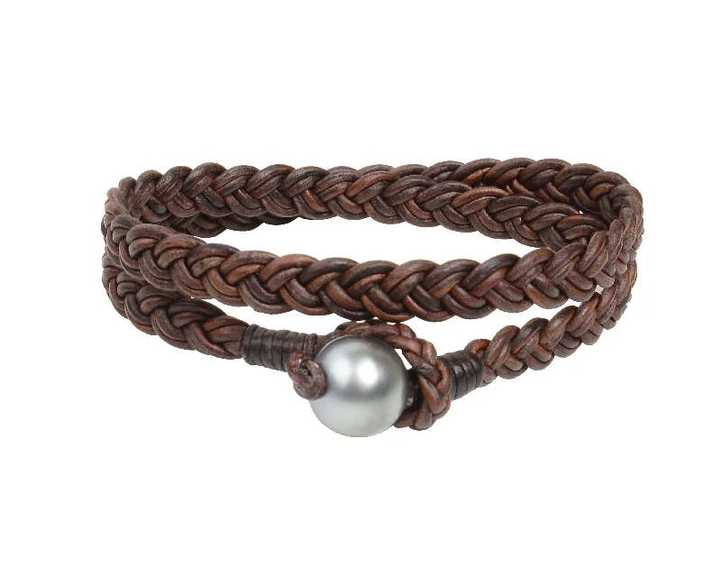 sparkling diamond drop earrings Double Wrap Flat Braid Bracelet | Tahitian