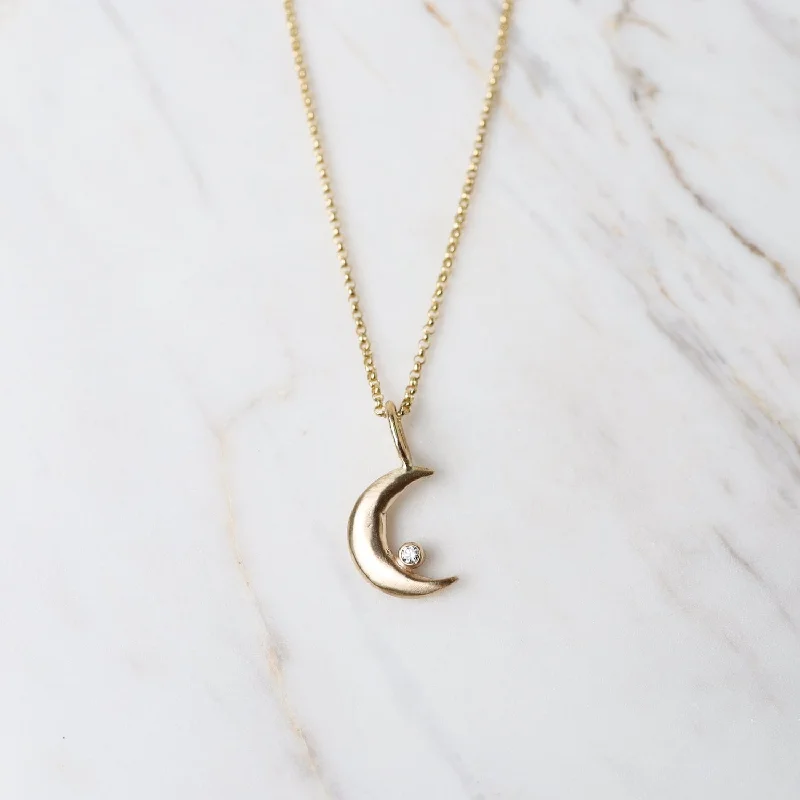 rose gold cartilage barbell Mini Luna Necklace - 14k Gold & Diamond