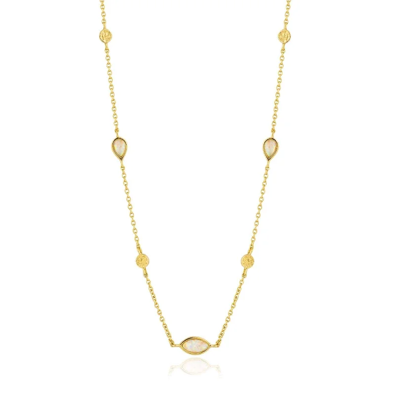 minimalist pearl pendant necklace Opal Color Gold Necklace