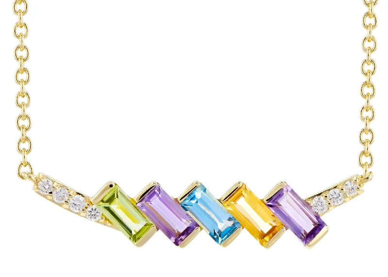 men’s hammered titanium ring Mixed Gemstone And Diamond Bar Necklace