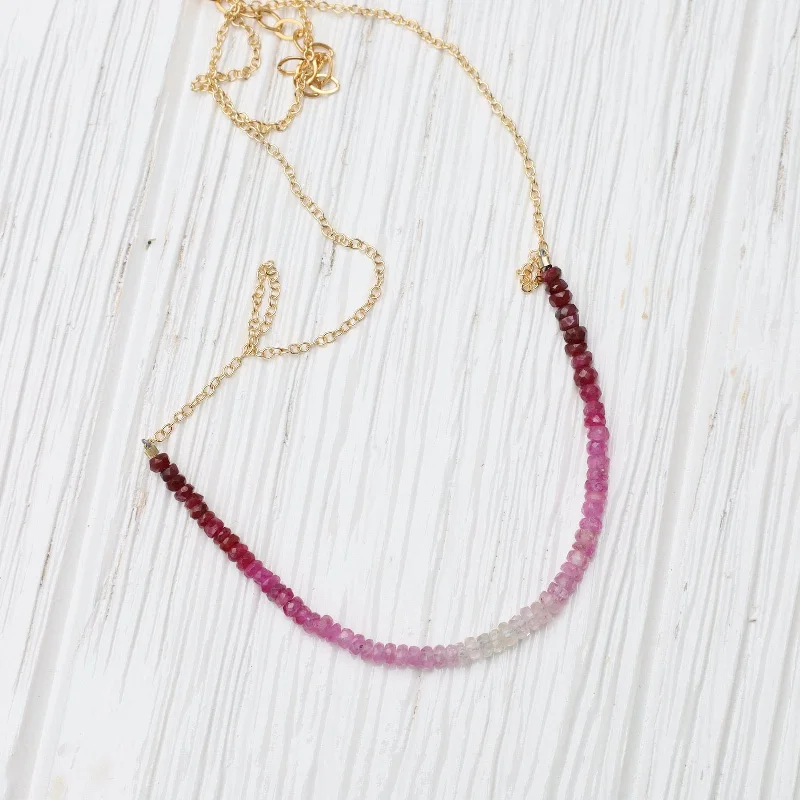 men’s leather and silver bracelet Gemstone Rondelle Necklace in Ruby Fade