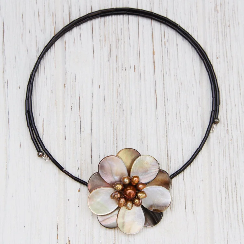 statement gold cuff earrings Shell Flower Choker ~ Brown Shell