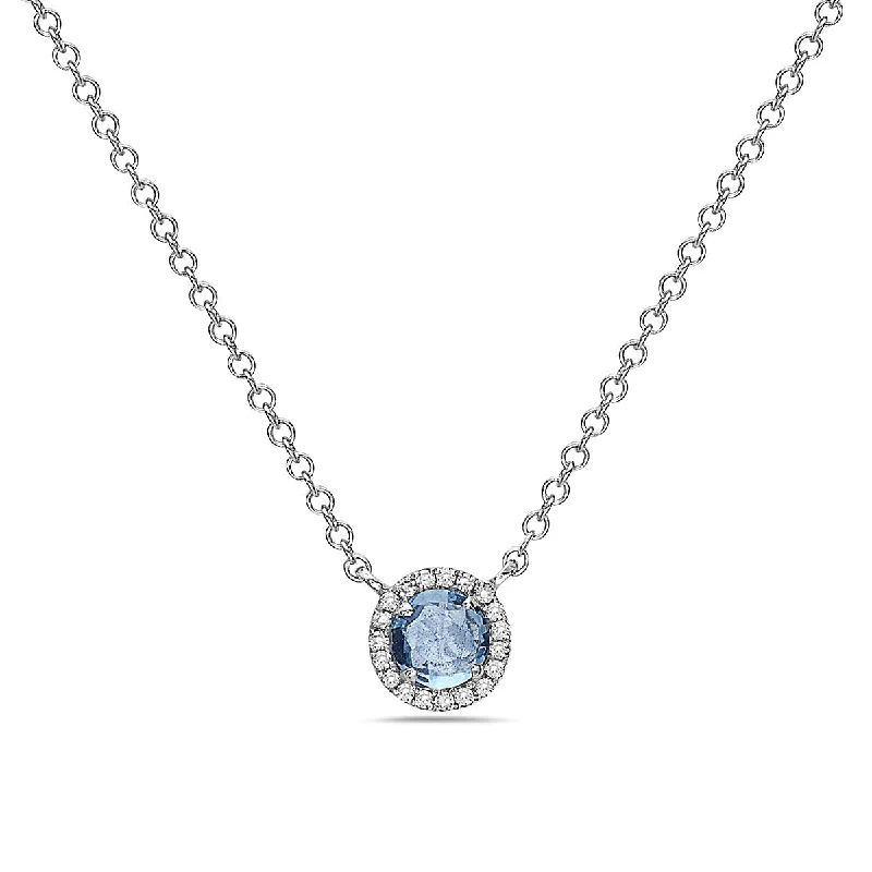 dainty cherry blossom ring Blue Topaz And Diamond Halo Necklace