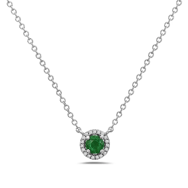 classic cubic zirconia pendant Emerald And Diamond Halo Necklace