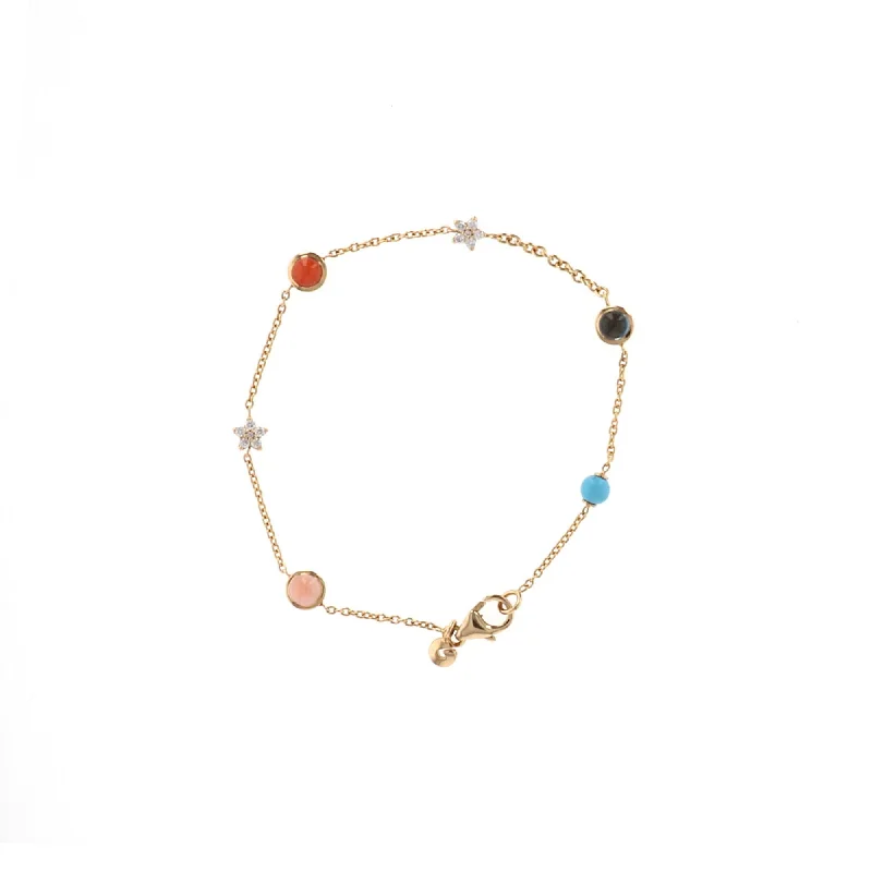 eternity ring for anniversary Magic Circus 18K Gold Bracelet w. Turquoise, Topaz, Coral & Diamonds