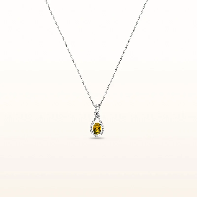 minimalist gold square earrings Oval Citrine and White Sapphire Teardrop Pendant in 925 Sterling Silver
