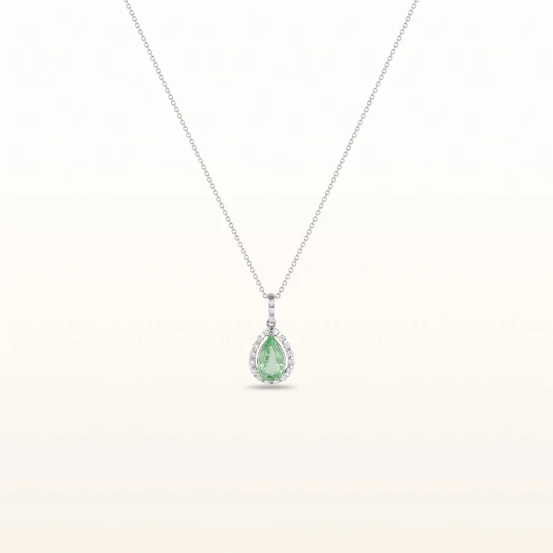 modern baguette diamond ring Pear-Shaped Tsavorite Garnet Pendant with Diamond Halo in 14kt White Gold