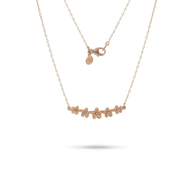 boho gemstone anklet 16" Plumeria Necklace in Gold with Diamonds - 30mm