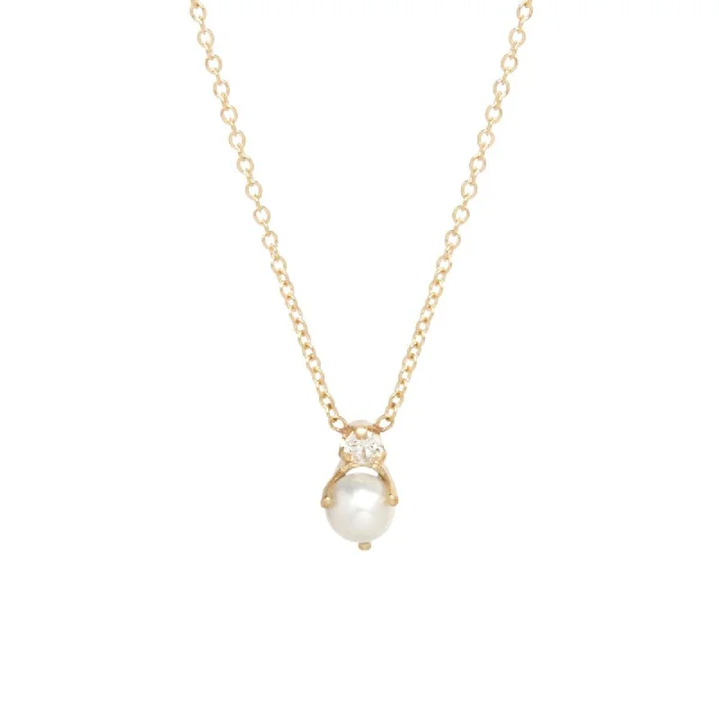 sterling silver braided ring 14K Pearl & White Diamond Necklace