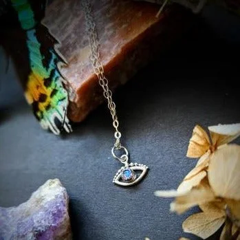 handmade gold nugget ring Protection Eye Necklace with Moonstone