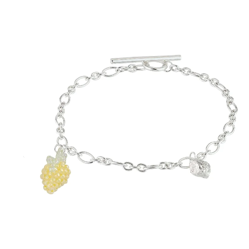 natural jade ring Blob and Lemon Bracelet Silver, Yellow Beads